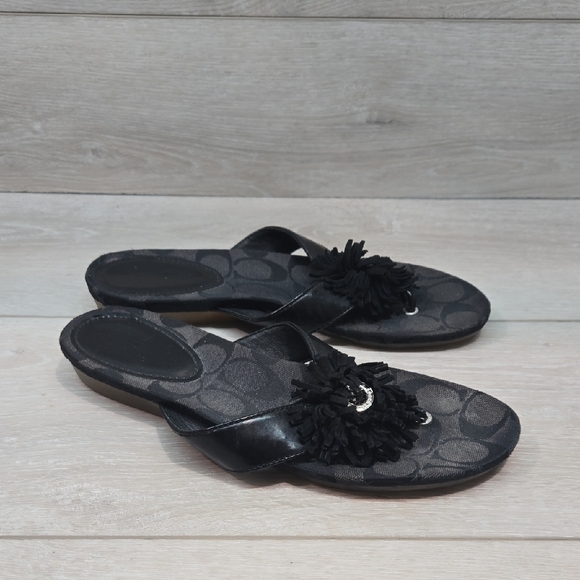 Coach Women's Suki Logo Signature Thong T Strap Slide Sandals Shoes Sz 7B - Picture 1 of 10